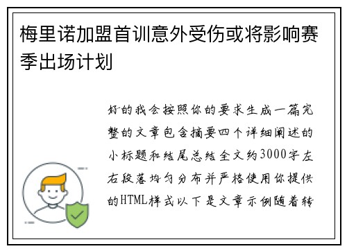 梅里诺加盟首训意外受伤或将影响赛季出场计划